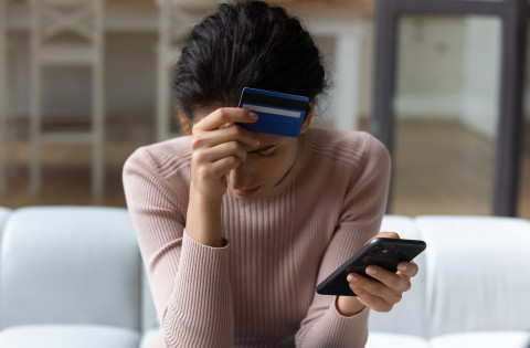 Frustrated young lady lost savings